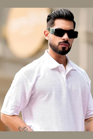 Maniac Men Self Design Polo Collar Oversized T-shirt