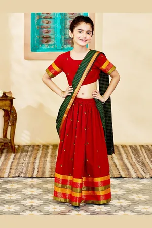 Vastramay Girls Woven Design Cotton Ready to Wear Lehenga & Blouse With Dupatta