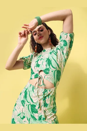 PURVAJA Women Printed Short Sleeves Puff Sleeve Cut-Outs Fit & Flare Dress