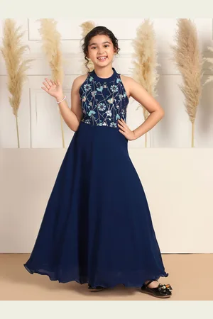 BAESD Girls Embroidered Georgette Fit & Flare Maxi Dress