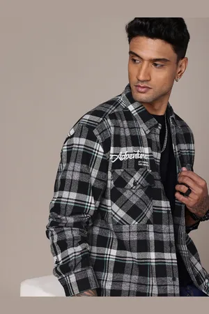 Roadster The Life Co. Pure Cotton Checked Drop-Shoulder Relaxed Fit Twill Casual Shacket
