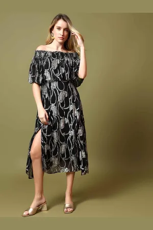 SAINT G. Print Women Off-Shoulder A-Line Midi Dress