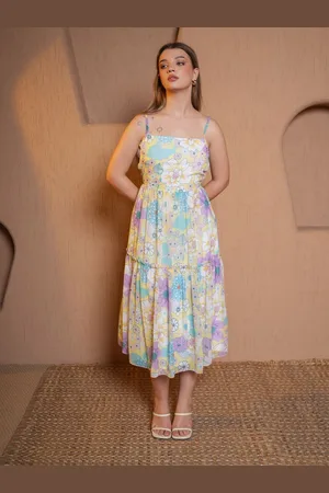 PURVAJA Women Floral Printed Shoulder Strep Fit & Flare Midi Dress