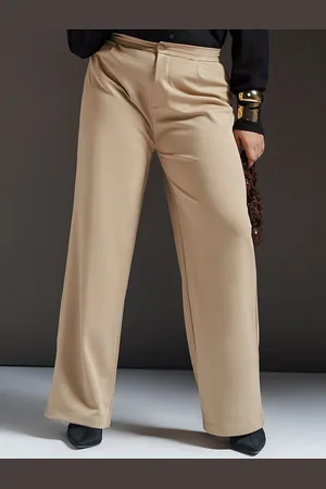 FREAKINS Women Plus Size Relaxed Straight Leg High-Rise Korean Pant