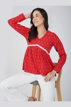 Kalini Women Ethnic Motifs Printed V-Neck Cotton Top