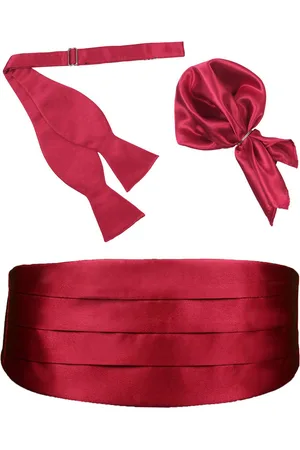PELUCHE Maroon Affair Solid Cummerbund Open Bow Tie & Pocket Square Set