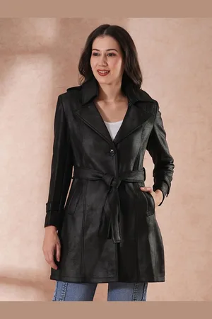 Globus Women Notch Lapel Self Design Tailored Fit Single-Breasted Belted Trench Coat