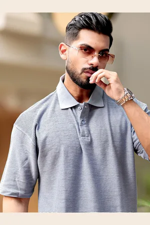 Maniac Men Self Design Polo Collar Oversized T-shirt