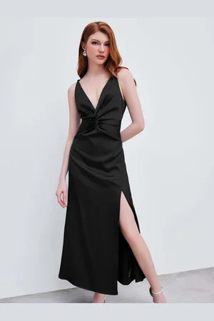 DressBerry Women V-Neck Side Slit Midi Dress