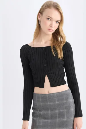 DeFacto Women Round Neck Crop Cardigan Sweaters