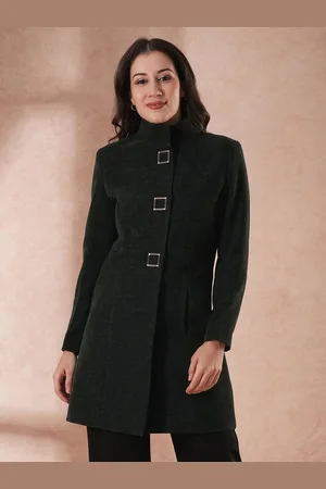 Globus Women Mandarin Collar Self Design Single-Breasted Overcoat