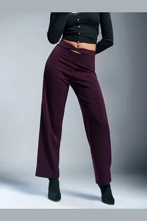 FREAKINS Women Ruby Wine Twisted Waist Korean Pants