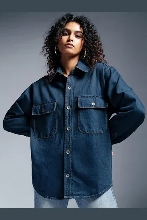 FREAKINS Women Spread Collar Washed Solid Casual Denim Jacket