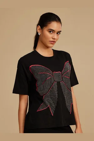 Kazo Women Bow Printed & Embellished T-shirt