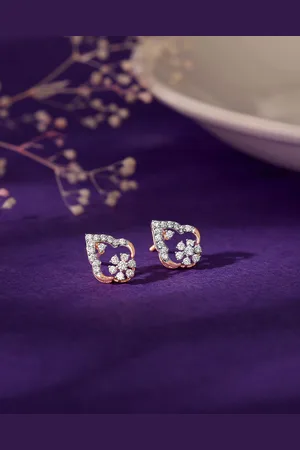 GIVA Women18K Rose Gold Grogeous Drop Diamond Earrings-1.98gm