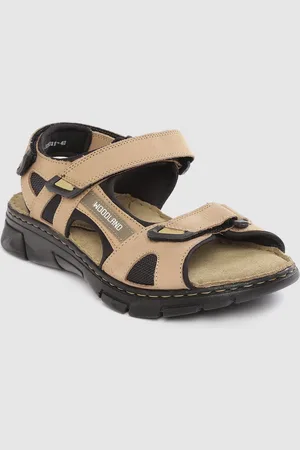 Woodland Men Khaki Solid Leather Comfort Sandals