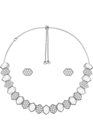 Peora Silver Plated CZ Stone Studded Jewellery Set