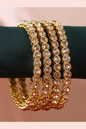 Adwitiya Collection Set of 4 24 CT Gold-Plated Stone-Studded Handcrafted Bangles