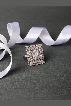 House of Pataudi Silver-Plated AD-Studded Finger Ring