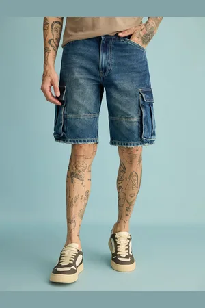 FREAKINS Men Washed Denim Denim Shorts