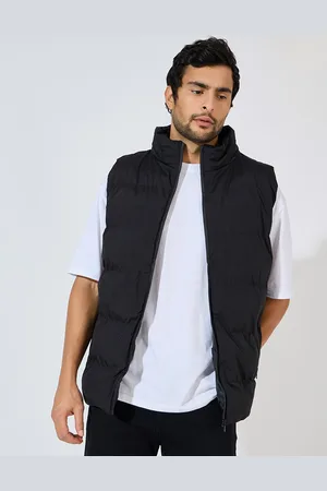 Styli Men Mock Collar Solid Casual Puffer Jacket
