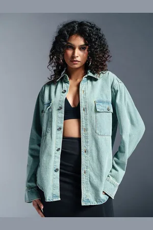 FREAKINS Women Washed Denim Jacket with Embroidered