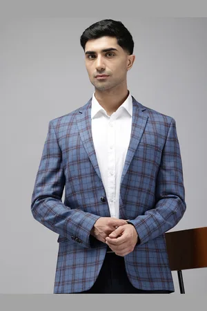 Park Avenue Notched Lapel Single Breasted Checked Slim Fit Formal Blazer