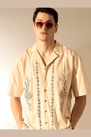 DENNISON Men Embroidery Drop Shoulder Cotton Oversized Shirt