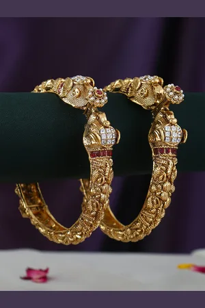 Adwitiya Collection Set Of 2 Gold-Plated White & Pink Stone-Studded Pearl Beaded Bangles