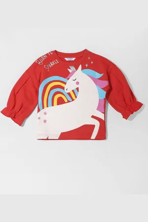 Nauti Nati Girls Unicorn Printed Round Neck Sweatshirt