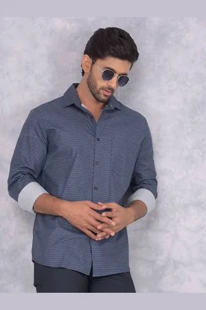 Crimsoune Club Men Smart Spread Collar Geometric Printed Cotton Slim Fit Casual Shirt