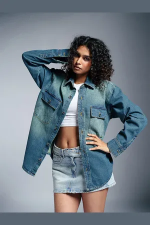 FREAKINS Women Washed Denim Jacket