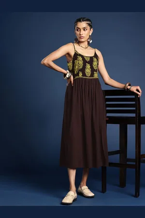 Taavi Floral Printed Shoulder Straps Pure Cotton A-Line Bagh Ethnic Dress