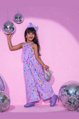 LIL DRAMA Girls Printed Barbie Jumper with 3D bow Basic Jumpsuit