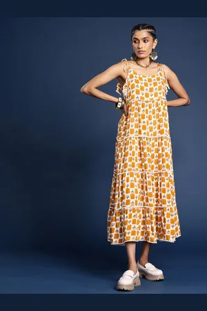 Taavi Floral Printed Shoulder Straps A-Line Sanganeri Ethnic Dress