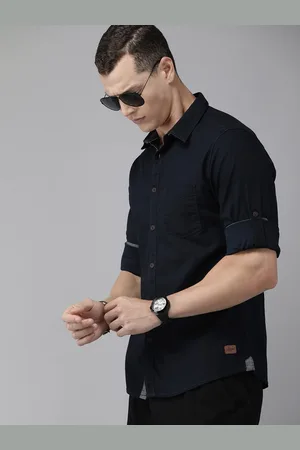 Roadster The Life Co. Self Design Knitted Spread Collar Casual Shirt
