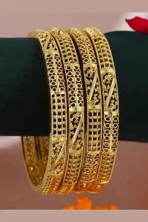 Adwitiya Collection Set of 4 24 CT Gold-Plated Handcrafted Bangles