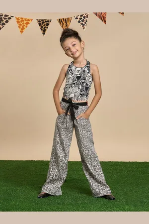 LIL DRAMA Girls Printed Halter Neck Sleeveless Pure Cotton Top With Trouser
