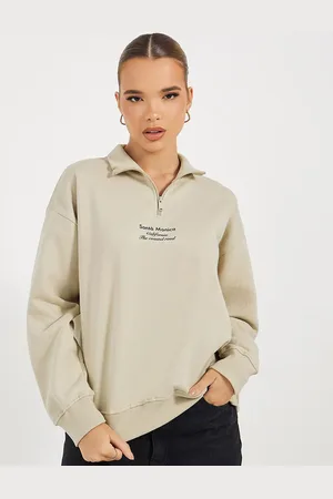 Styli Women Regular Fit Regular Length Half Zip Slogan Print Sweatshirt