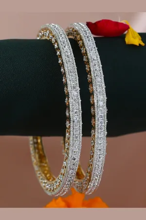 Adwitiya Collection Set Of 2 Gold-Plated & White Studded Bangles