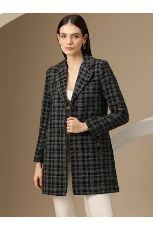 Chemistry Single-Breasted Checked Shimmer Detailed Longline Overcoat