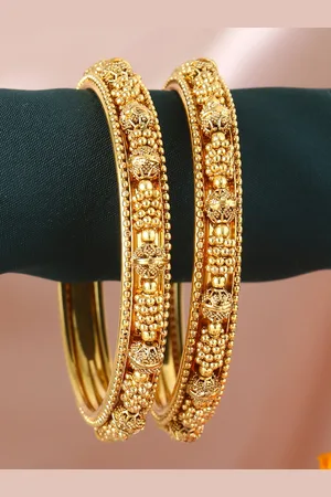 Adwitiya Collection Set Of 2 24k Gold-Plated Embellished Handcrafted Bangles