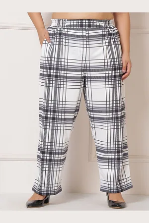 Amydus Women Plus Size Checked Relaxed Fit Trousers
