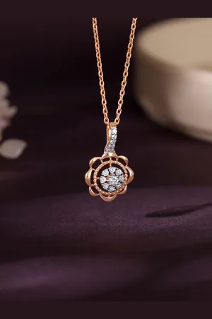GIVA 18KT Rose Gold Floweret Diamond Pendant-1.33g