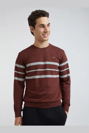 ColorPlus Men Brown Striped Cotton Sweatshirt