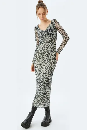 Koton Women Animal Printed Bodycon Midi Dress