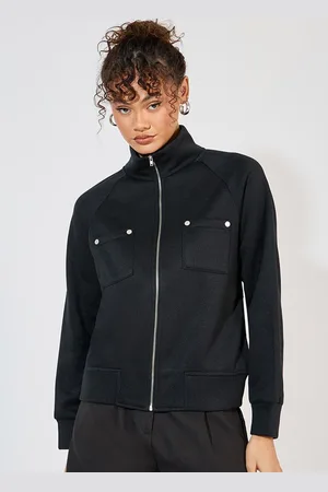 Styli Women Cotton Regular Length Oversized Plain Bomber Jacket
