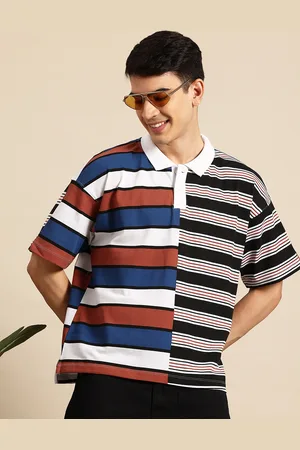 Mast & Harbour Men Striped Polo Collar Drop-Shoulder Sleeves T-shirt
