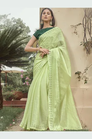 Kalista Women Embellished Beads and Stones Pure Chiffon Saree With Blouse Piece