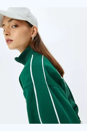 Koton Women Mock Collar Front-Open Crop Sweatshirt